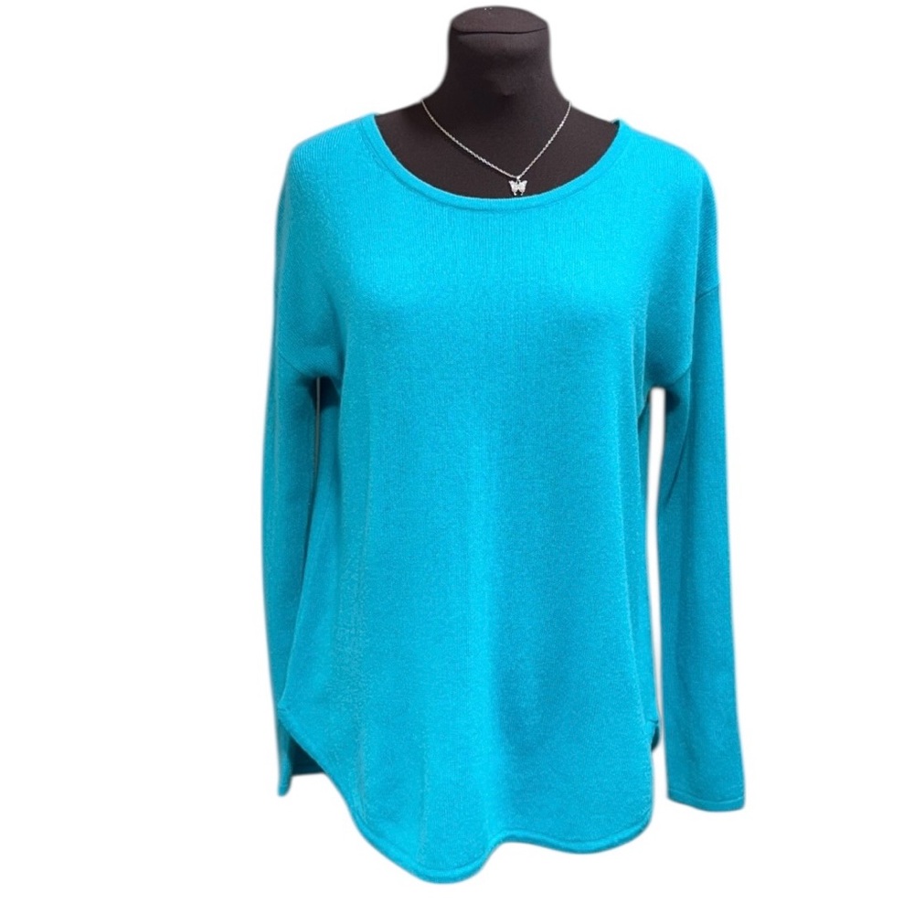 Premise 100% Cashmere Womens Pullover Sweater Teal Blue Soft Lightweight Size S
